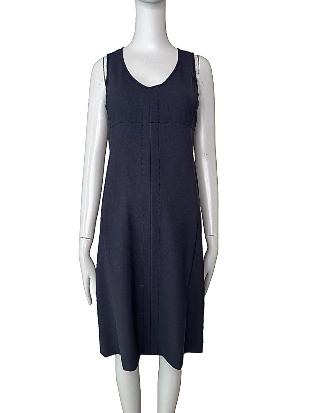 THEORY Wool Blend V-Neck Sheath Dress Midi Dark Navy Blue Corpcore Professional